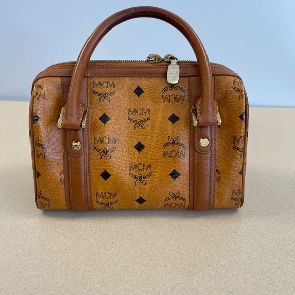 MCM Visetos Mini Boston Bag in Cognac - Preowned - Picture 2 of 14